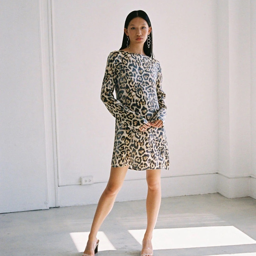 A Bronze Age Monroe Dress | Leopard Gloss Satin Bias-Cut Mini - Picture 4 of 9